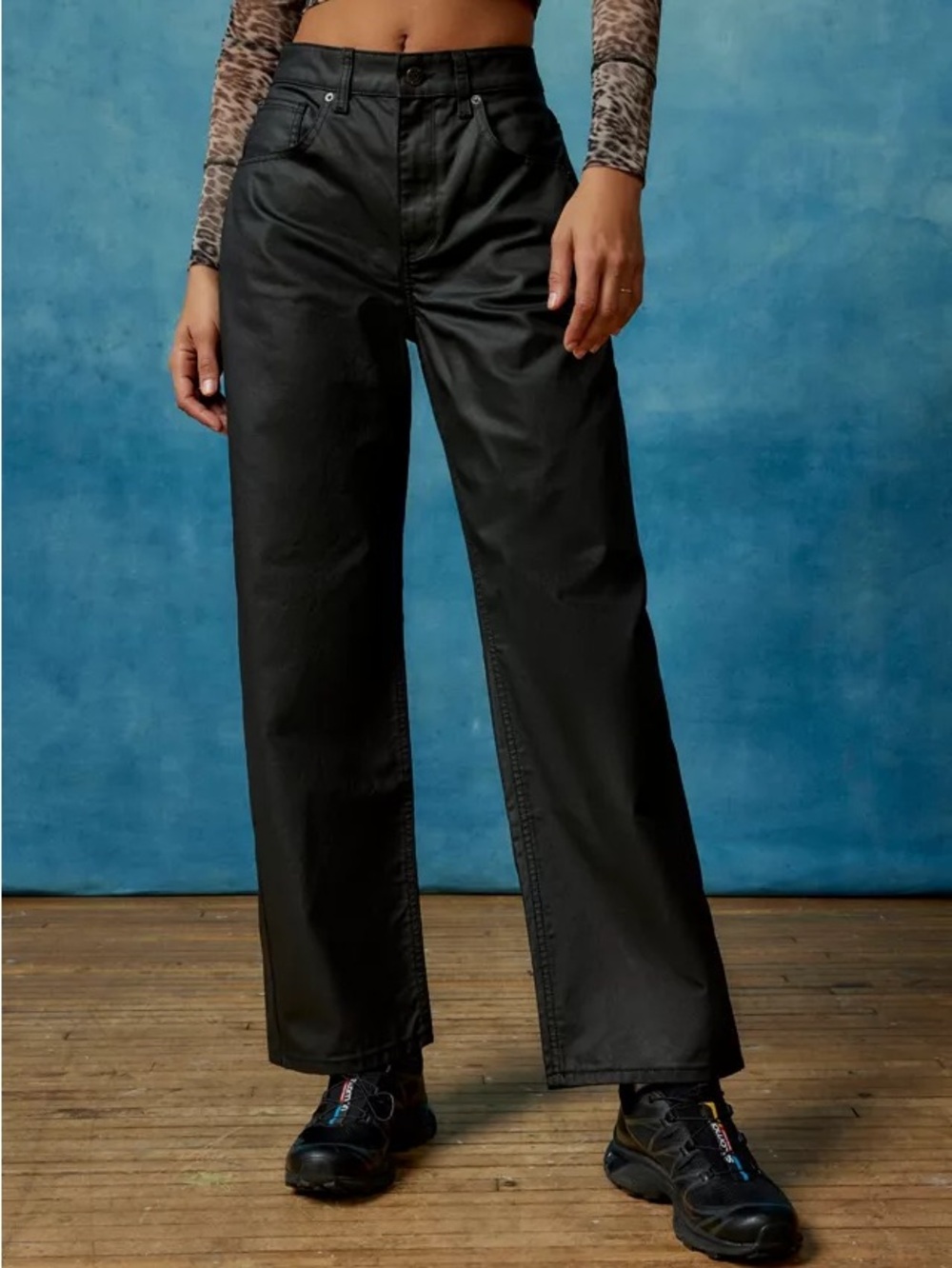 BDG Urban Outfitters Bella Baggy Black Wide-Leg waxed leather like Women's Jeans